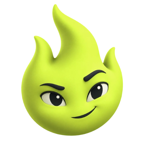 SPARK, a mascote da Ravnu em forma de chama verde lima